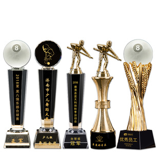 黑八台球水晶奖杯定制定做订制斯诺克比赛冠军桌球小金人树脂金属