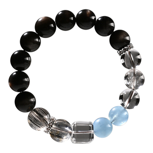 天然水晶手链黑曜石海蓝宝手串天然黑发晶白水晶方糖手链男女同款