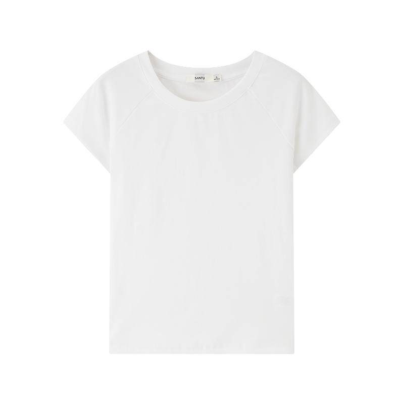 三福修身纯色短袖女2026新款夏季简约休闲圆领t恤插肩袖上衣女装