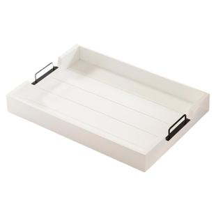 YBOX实木收纳托盘白色玄关钥匙茶几杂物长方形木制茶盘北欧风纯色