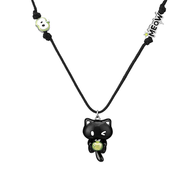 小黑猫来袭！原创青苹果吊坠项链小众设计高级感甜酷可爱卫衣链