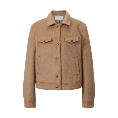 SINGLE MOMENT 25AW法式秋冬轻奢长顺毛箱型修身正肩夹克毛呢外套