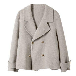 宝诗黎西装领绵羊毛毛呢外套2026早春韩版小个子短款双面呢大衣