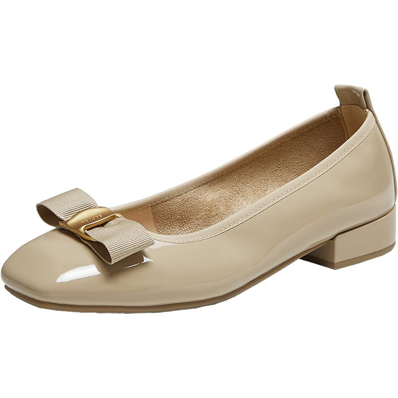 【梦中人】百思图25秋季商场新款浅口单鞋小红鞋一脚蹬皮鞋女婚鞋