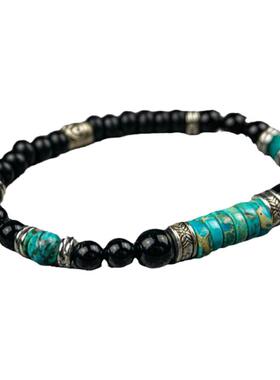 男士金属波西米亚玛瑙绿松石手链