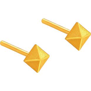百泰首饰黄金耳钉足金999立体方形耳饰耳针简约女款新款潮