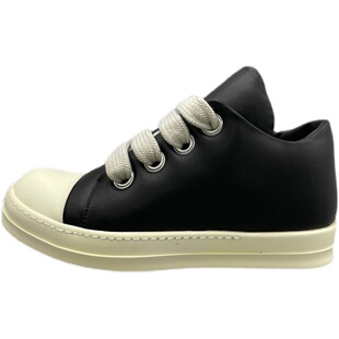 Rick RO面包鞋小胖丁鞋粗鞋带香底低帮新款主线皮面暗黑潮流男女