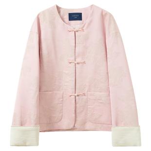 三彩【锦绣芳华】2026春季新款保暖棉衣外套提花圆领盘扣短款C