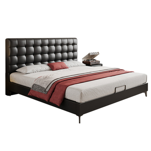 华夫格软包实木床酒店公寓1.5m单人皮床轻奢黑色主卧1米8双人大床