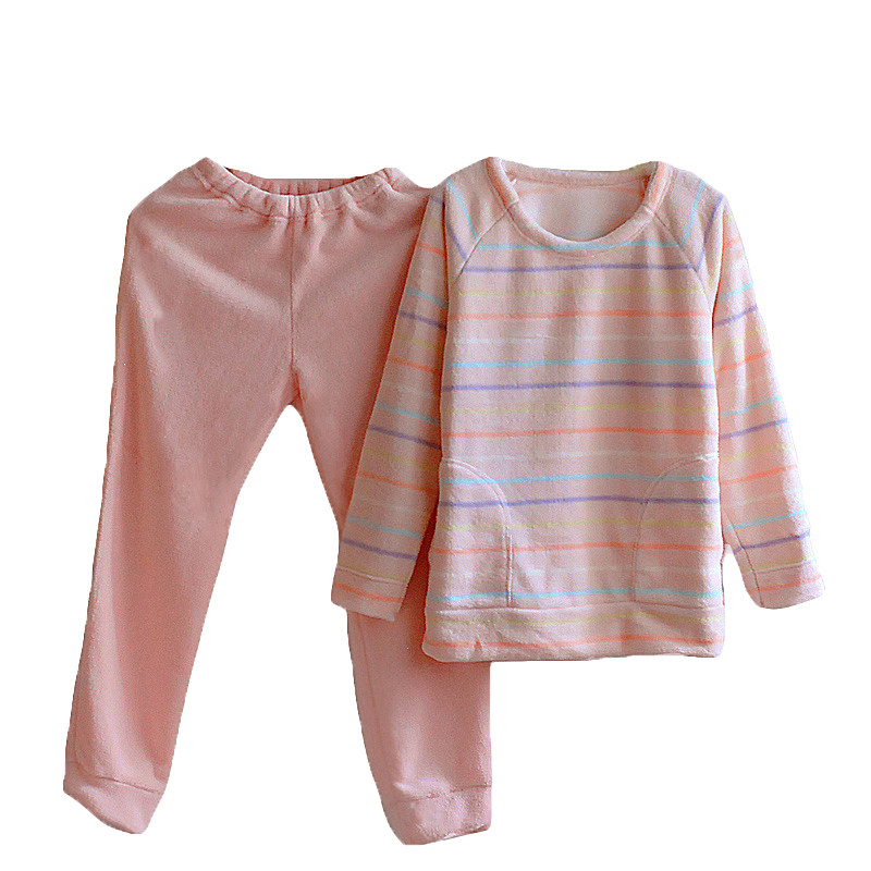 外贸冬季女珊瑚绒睡衣冬款圆领套头加绒加厚家居服服套装女式大码
