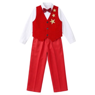 儿童合唱服红色爱国朗诵演出服少年男童女童幼儿园背带裤表演服