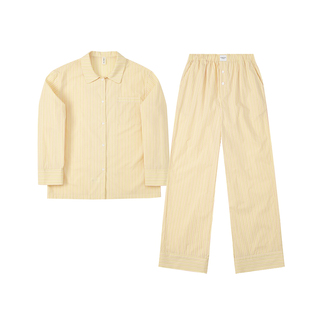 FORRETRO香草黄条纹纯棉睡衣长袖长裤春夏秋高级感男女家居服外穿