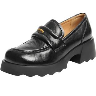 百丽质感复古乐福鞋女秋新厚底增高金豆jk乐福鞋B2790CA5