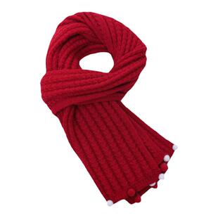 白露赵露思同款围巾红色白色带球球针织毛线圣诞节日女生冬季围脖