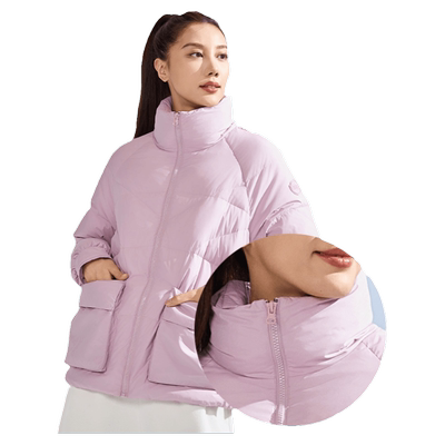 中国乔丹梭织羽绒服女款短款立领