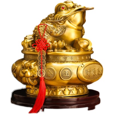 铜金蟾聚宝盆纯铜三足金蟾蜍摆件