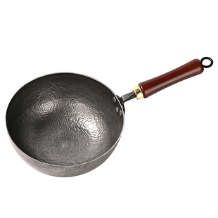 章丘纯手工锻打小铁锅家用炒菜锅已开锅无涂层圆底鱼鳞加深加厚