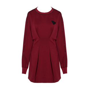 DPLAY2025年秋季新款红色连衣裙女时尚气质休闲卫衣裙子长袖短裙