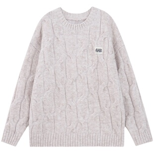 JUMPNEXT彩纱大麻花套头毛衣男女潮流宽松百搭情侣上衣冬季针织衫