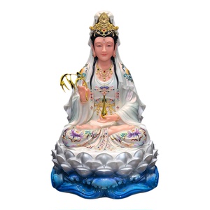 妙善观音菩萨佛像南海观世音娘娘佛像汉白玉彩绘家用佛堂供奉摆件