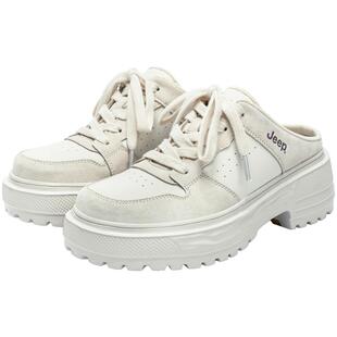 Jeep包头半拖鞋女外穿厚底增高2025夏季透气一脚蹬女鞋高跟单鞋女