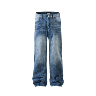 GENTNOBKIN 25SS爆裂纹牛仔裤男士经典重水洗直筒微喇阔腿百搭潮