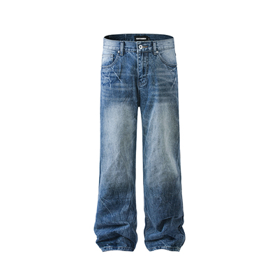 GENTNOBKIN 25SS爆裂纹牛仔裤男士经典重水洗直筒微喇阔腿百搭潮