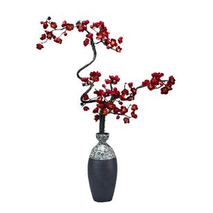 中式复古黑色陶瓷花瓶仿真花傲骨梅花枝腊梅插花室内摆件家居装饰