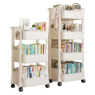 书架置物架落地家用简易多层带轮儿童玩具收纳阅读移动小推车书柜
