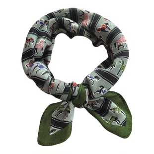 棉麻绿马小方巾丝巾女护颈小围巾2025新款颈椎防受凉系脖高级感