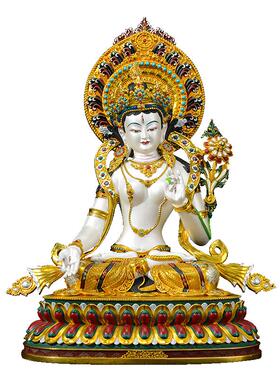 鎏金彩绘白度母铜雕像铜器摆件