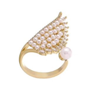 轻奢冷淡风闪闪镶钻戒指个性网红精致珍珠翅膀指环食指戒百搭配饰