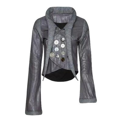 【AGD】WrongSolution“赫卡忒的发须”异形领不规则竹节纹皮衣