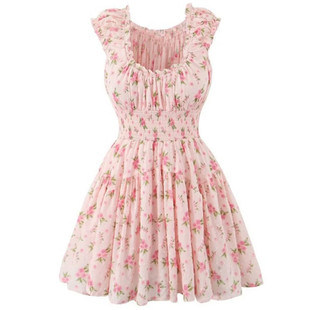 chenopod浪漫夏威夷自制2025春夏法式方领泡泡袖碎花度假连衣裙