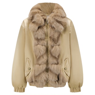 【王楚然同款】ODTD25秋冬新款狐狸毛正反两面穿棉夹克外套面包服