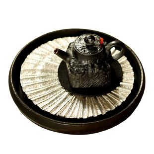 慕砚手作老岩泥蓄水壶承禅意鎏银荷叶干泡台储水茶盘侘寂养壶托盘