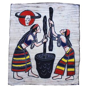 中号蜡染画佤族舂米歌云南民族特色布挂画餐厅酒吧装饰棉布背景画