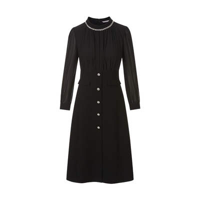 LIME莱茵圆领钉珠重工设计感连衣裙黑色秋新款都市时尚裙子