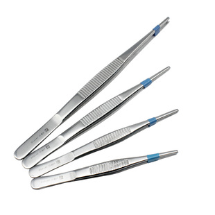 上海金钟不锈钢镊子组织镊直型圆头敷料镊带齿拔毛夹子有钩整形镊