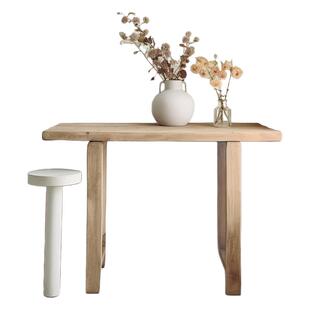 复古木头奶油原木风吧台桌家用阳台靠墙窄长条桌实木吧台高脚桌子