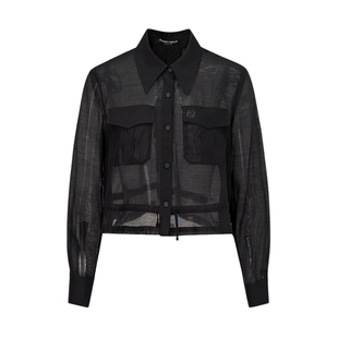 FF仿佛夏季黑色短外套女夏季翻领薄款短款通勤设计感上衣