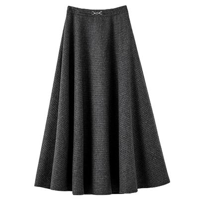 春秋款简约A字拉链修身长款半裙