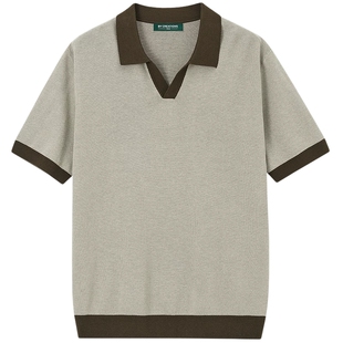 【桑蚕丝】柏品棉麻海鸥领POLO衫男士2026春夏老钱风通勤短袖上衣