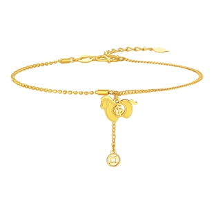 潮宏基好事发生马上有钱足金手链5G黄金唐马金币礼物生肖