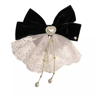 甜美气质蕾丝红色大蝴蝶结一字夹在逃公主碎钻发夹女后脑勺夹头饰