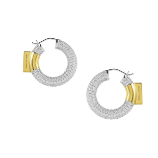 COUGH IN VAIN 方牌拼接满钻925银圆耳环