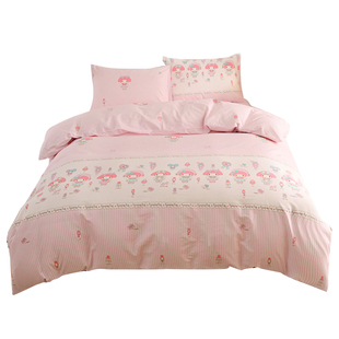 粉色MyMelody简约小清新美乐蒂卡通纯棉四件套亲肤全棉床笠被套单