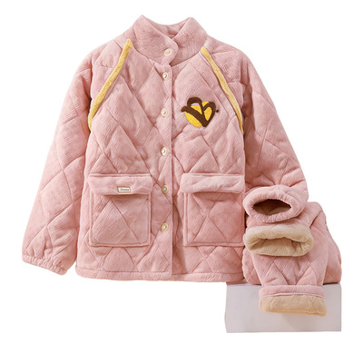 古今加厚三层夹棉睡衣家居服套装