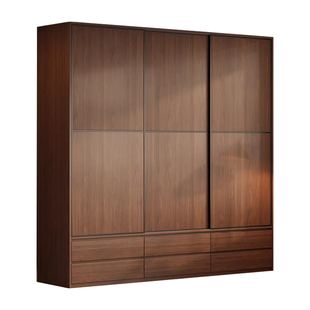 实木定制柜子中古风大衣柜落地衣橱储物一体衣柜组合柜多功能家用