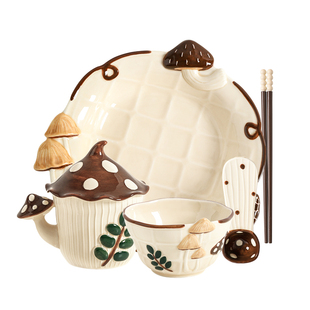 川岛屋可爱蘑菇碗一人食餐具套装礼盒实用乔迁生日礼物送闺蜜女生